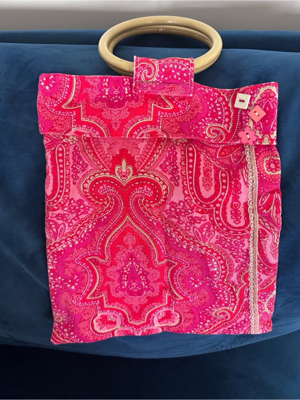 Pink Fabric Paisley Mini Bag with Handles
